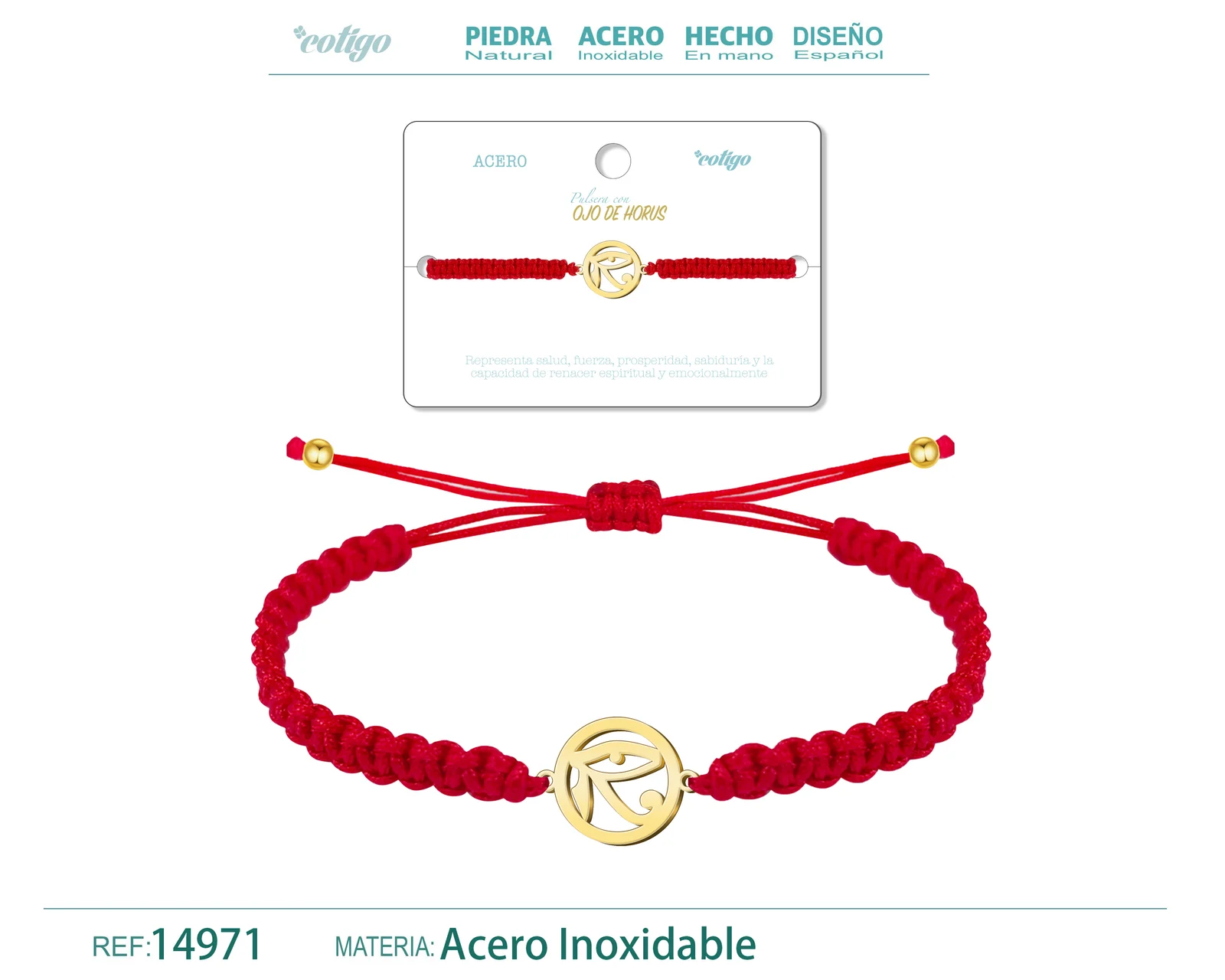 PULSERA HILO DESTINO  CON OJO DE HORUS ACERO DORADO