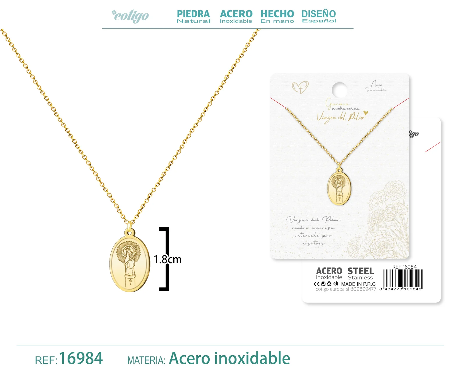 COLLAR VIRGEN DE PILAR ACERO DORADO