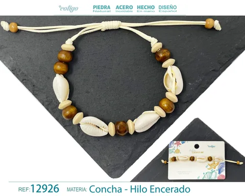 PULSERA HILO ENCERADO DE CONCHA