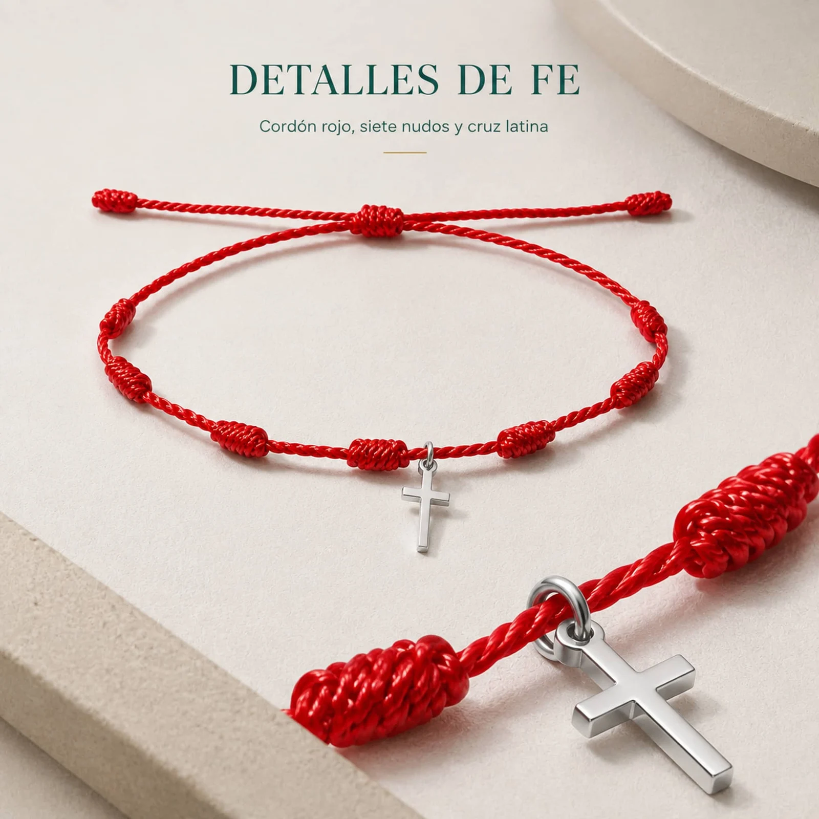 PULSERA 7 NUDOS CON CRUZ ACRO COLOR PLATEADO