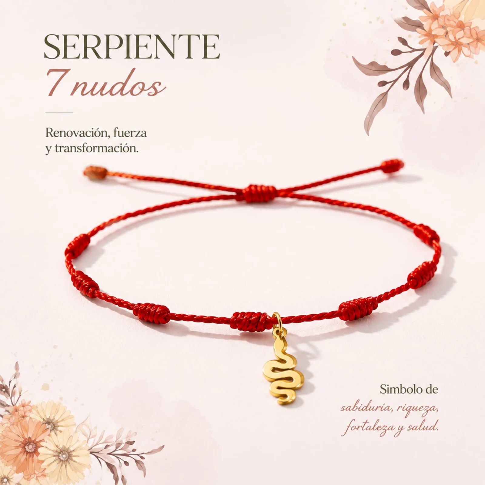 PULSERA 7 NUDOS CON SERPIENTE COLOR DORADO