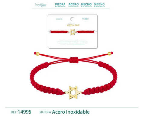 PULSERA HILO DESTINO  CON ESTRELLA DAVID ACERO DORADO
