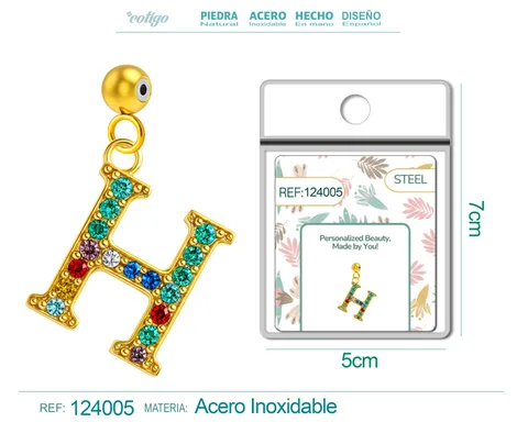 CHARM DE LETRA H ACERO COLOR DORADO CON CIRCONITA-CON BOLA DE GOMA