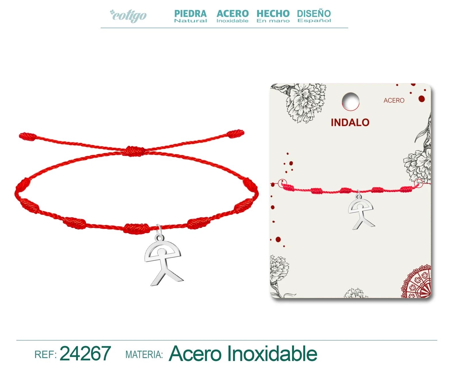 PULSERA 7 NUDOS CON INDALO ACERO PLATEADO