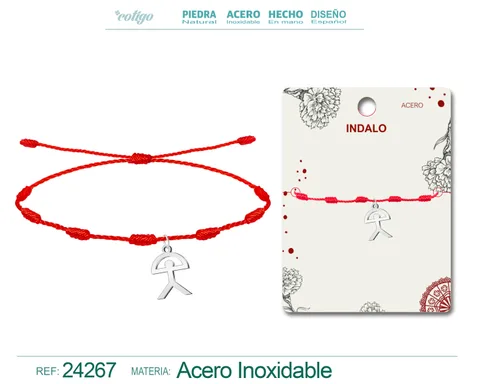 PULSERA 7 NUDOS CON INDALO ACERO PLATEADO