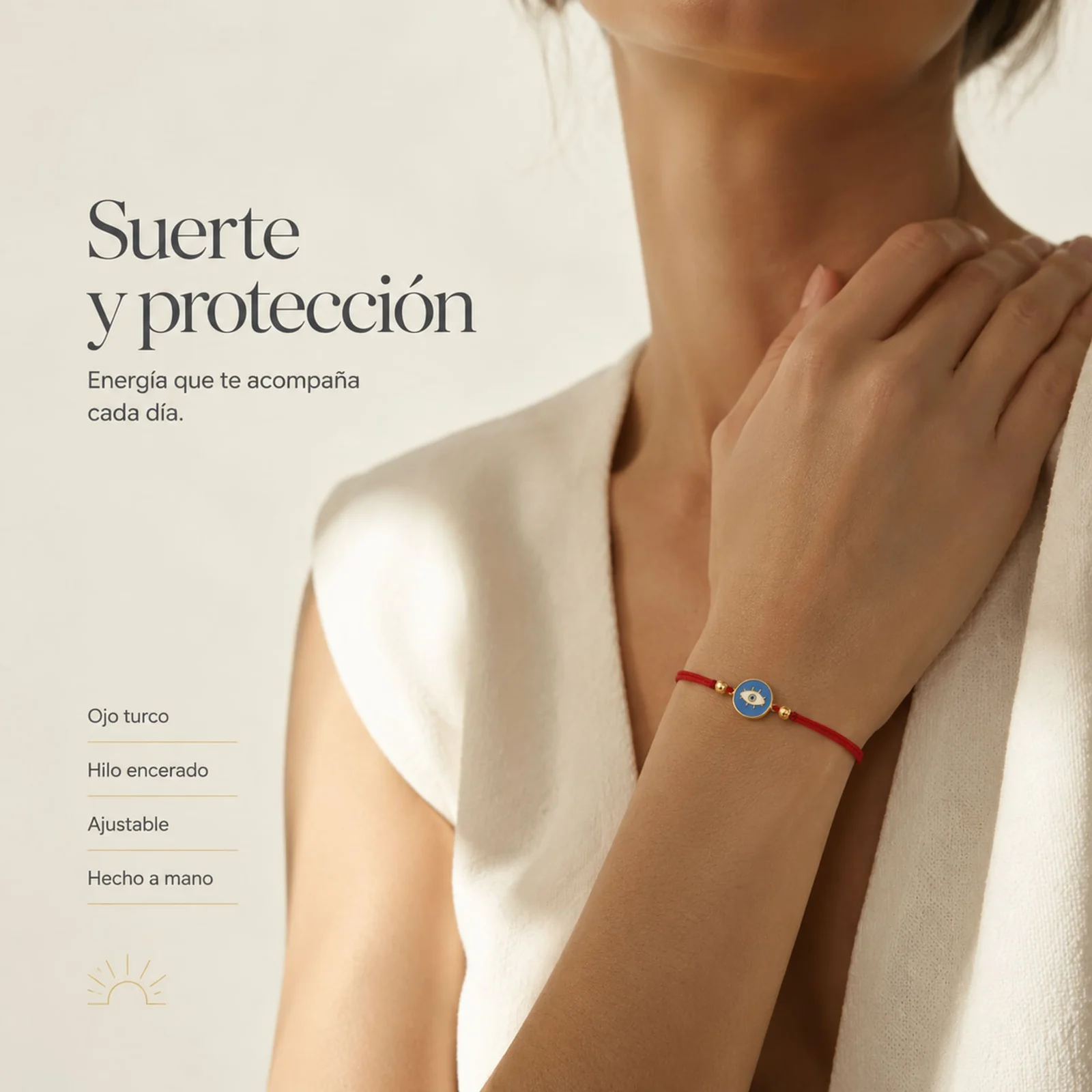 Pulsera Hilo encerado Rojo CON OJO TURCO Dorado