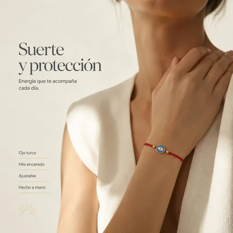 Pulsera Hilo encerado Rojo CON OJO TURCO Dorado