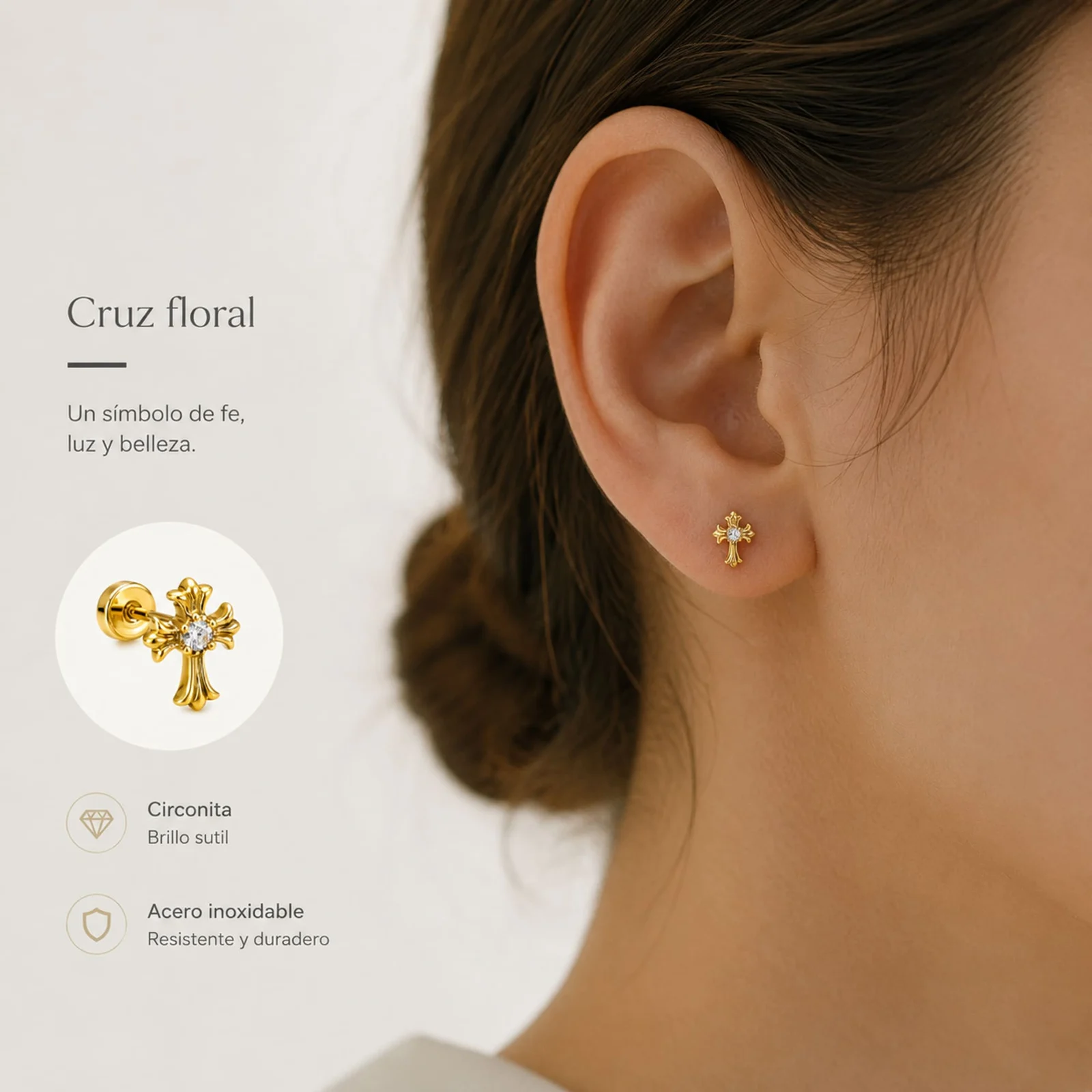 Pendiente-Piercing Bañado Oro 18K y con Circonita