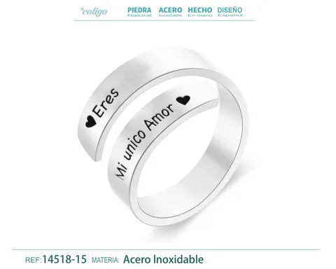 Anillo Acero con Mensaje Espa?ol Plateado
