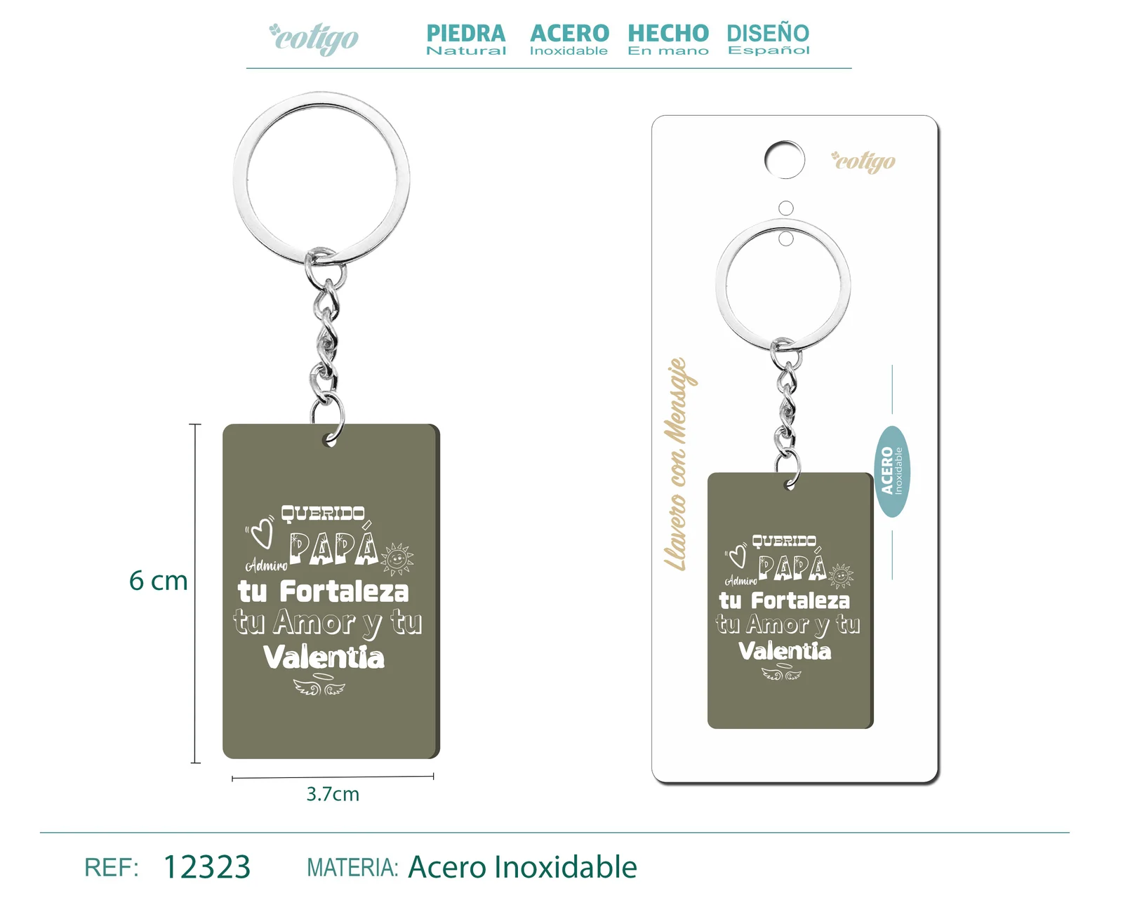 LLAVERO MENSAJE COLORES CON ACCESORIO ACERO