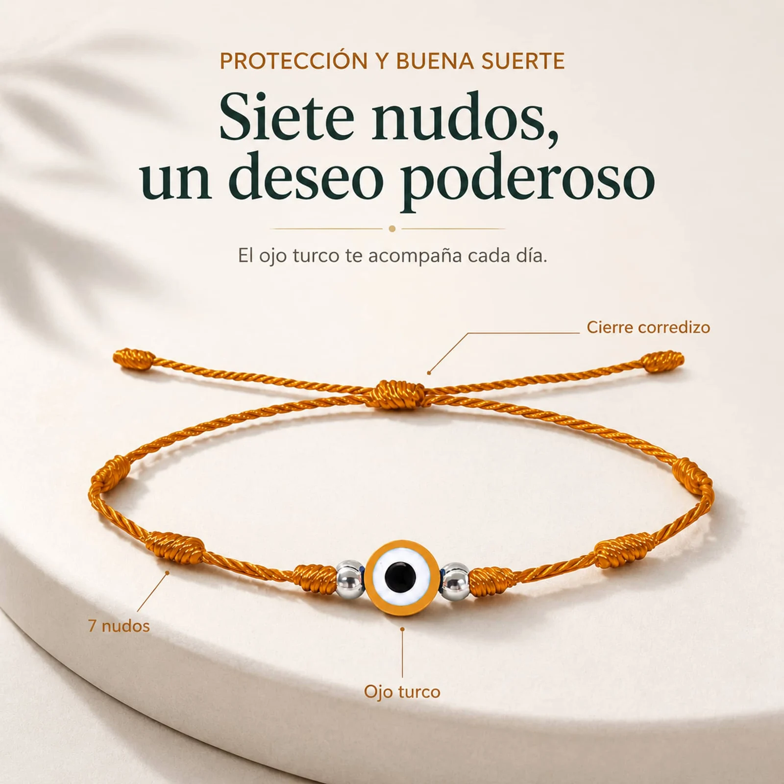 PULSERA 7 NUDOS DORADO CON OJO TURCO