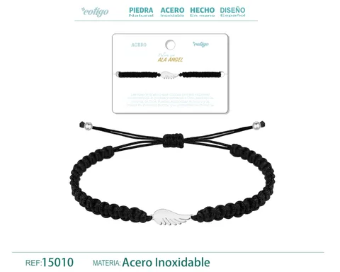 PULSERA HILO DESTINO  CON ALA ÁNGEL ACERO PLATEADO