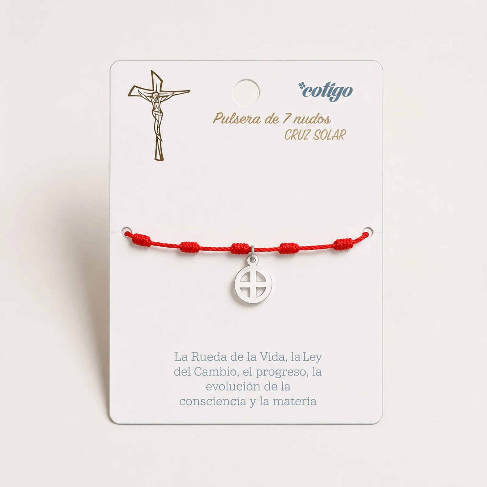 PULSERA 7 NUDOS CON CRUZ SOLAR COLOR PLATEADO