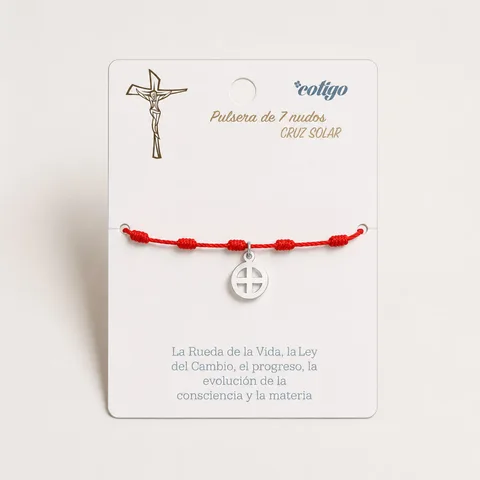 PULSERA 7 NUDOS CON CRUZ SOLAR COLOR PLATEADO
