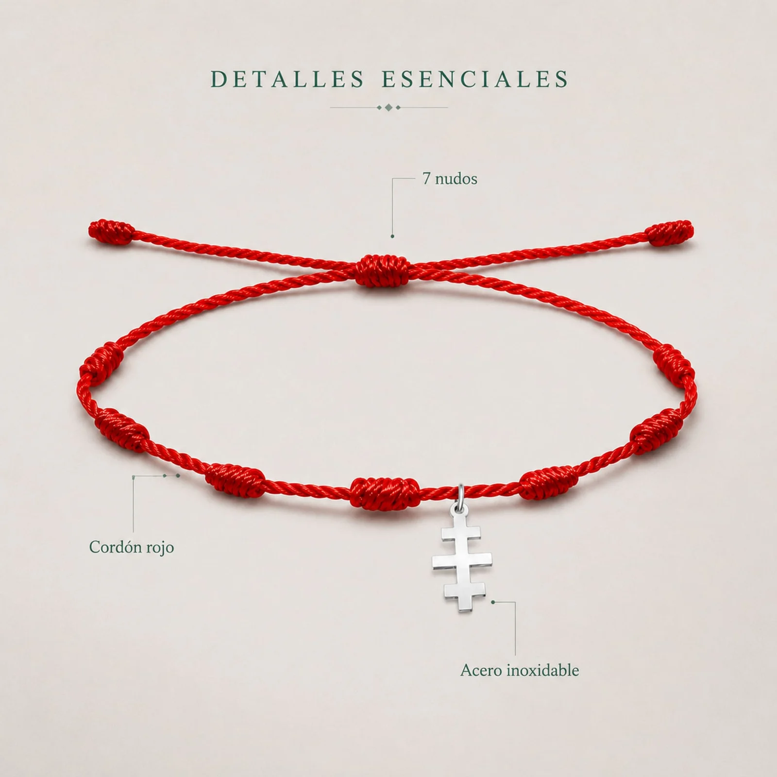 PULSERA 7 NUDOS CON CRUZ DE CATA CUMBAS COLOR PLATEADO