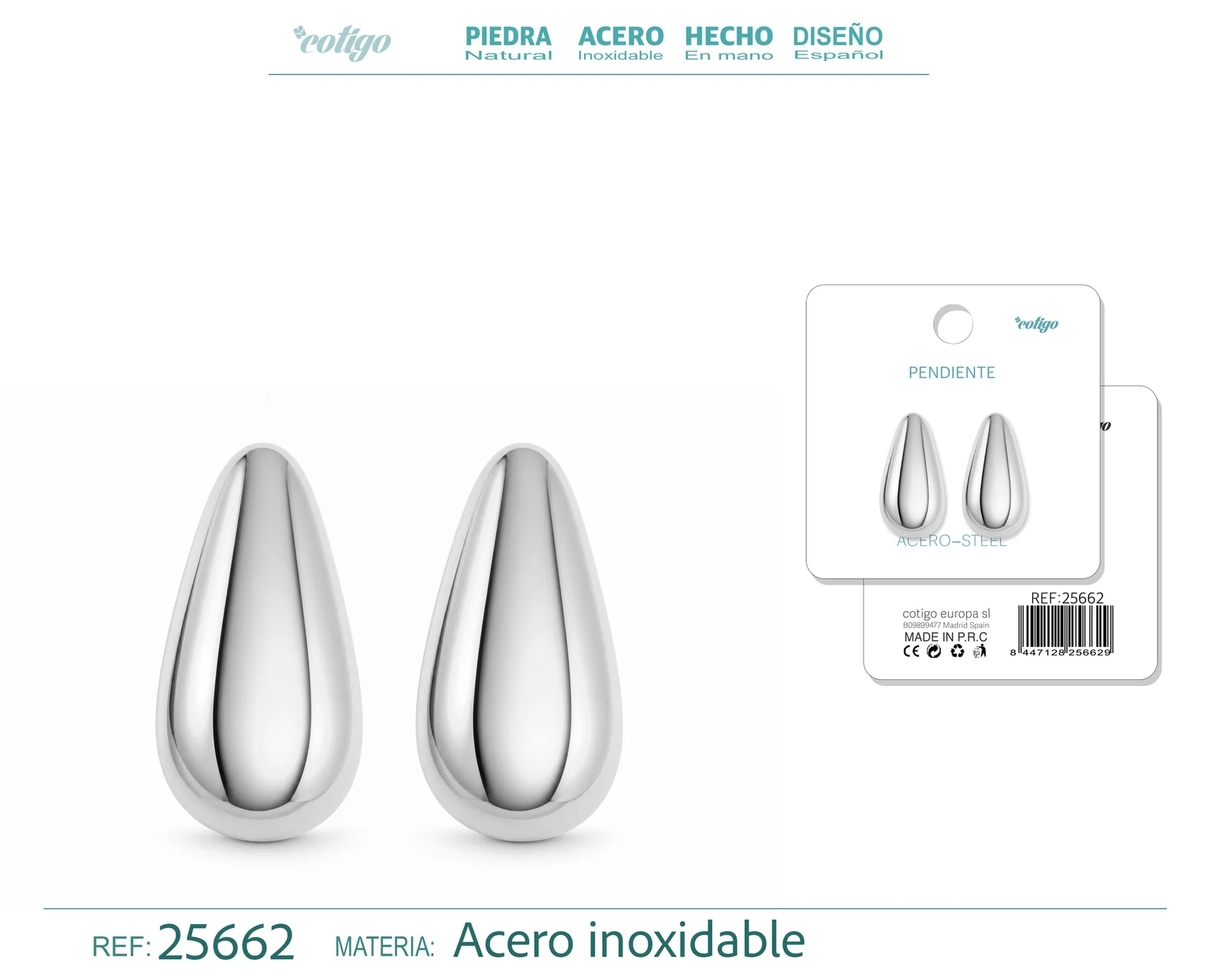 Pendiente Acero Inoxidable color Plateado