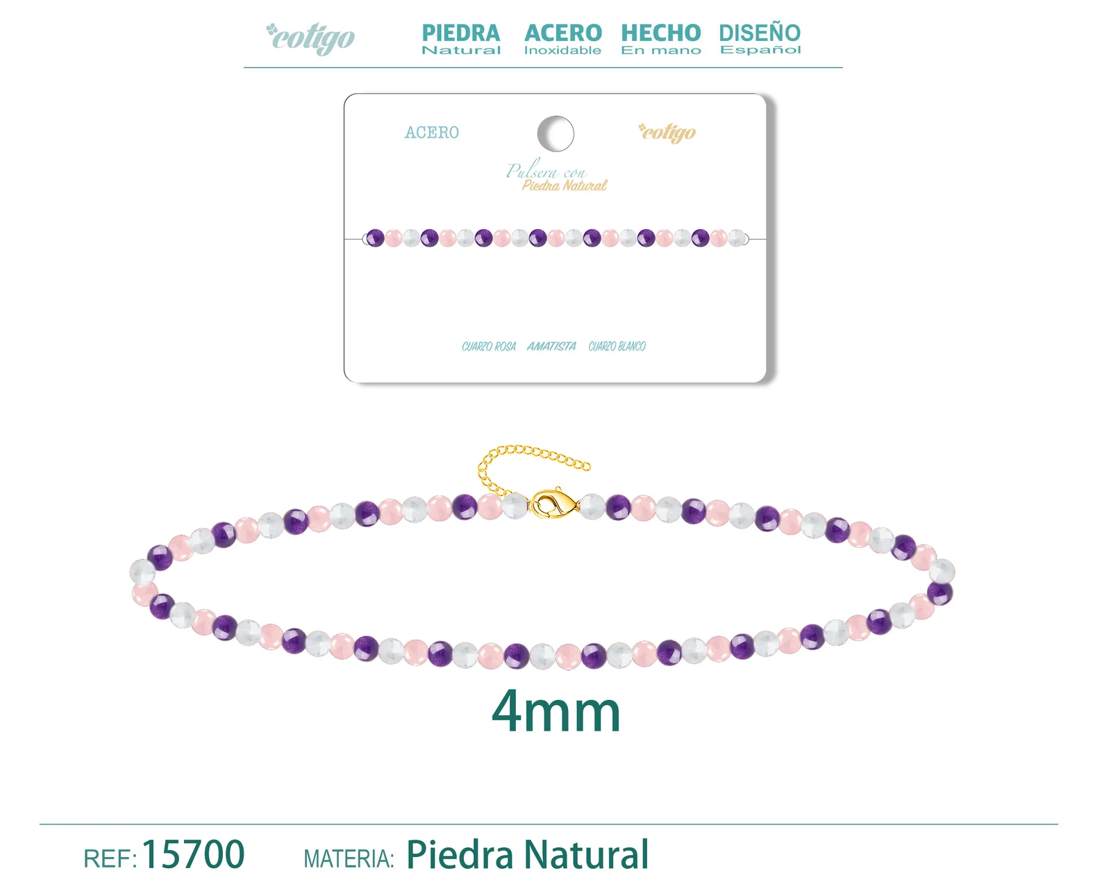 PULSERA CUARZO ROSA+AMATISTA+CUARZO BLANCO