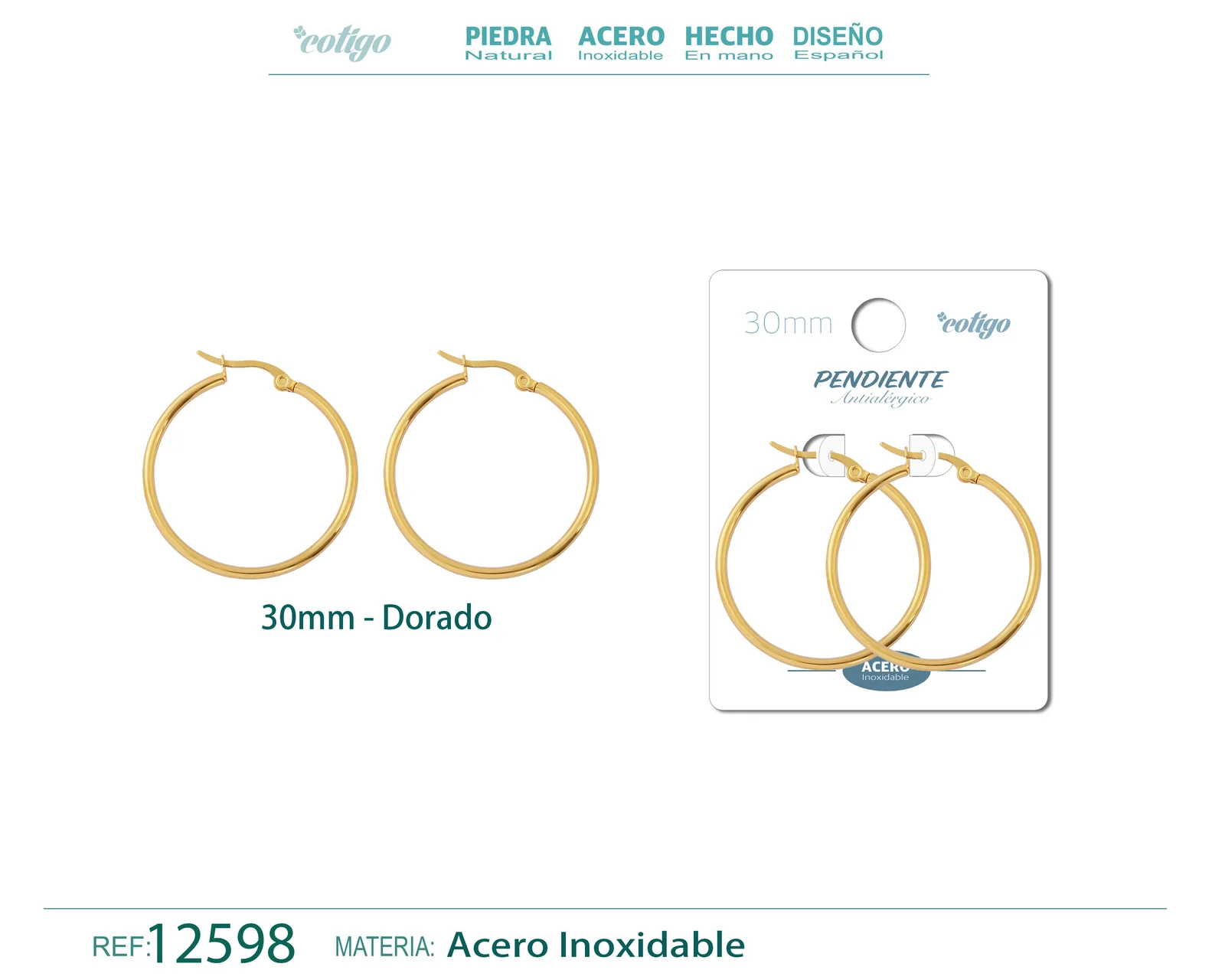 PENDIENTE ARO ACERO-30MM COLOR DORADO