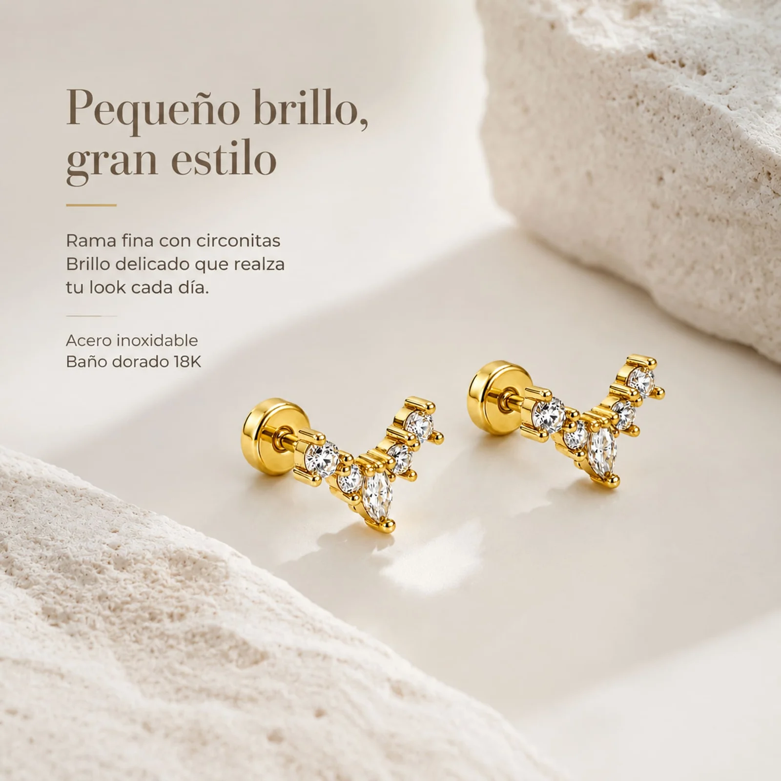 Pendiente-Piercing Bañado Oro 18K y con Circonita