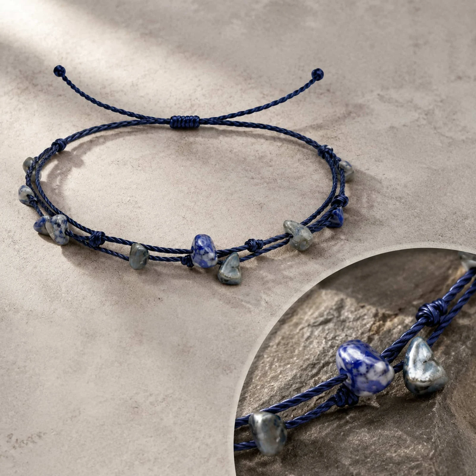 PULSERA HILO ENCERADO CON LAPISLÁZULI