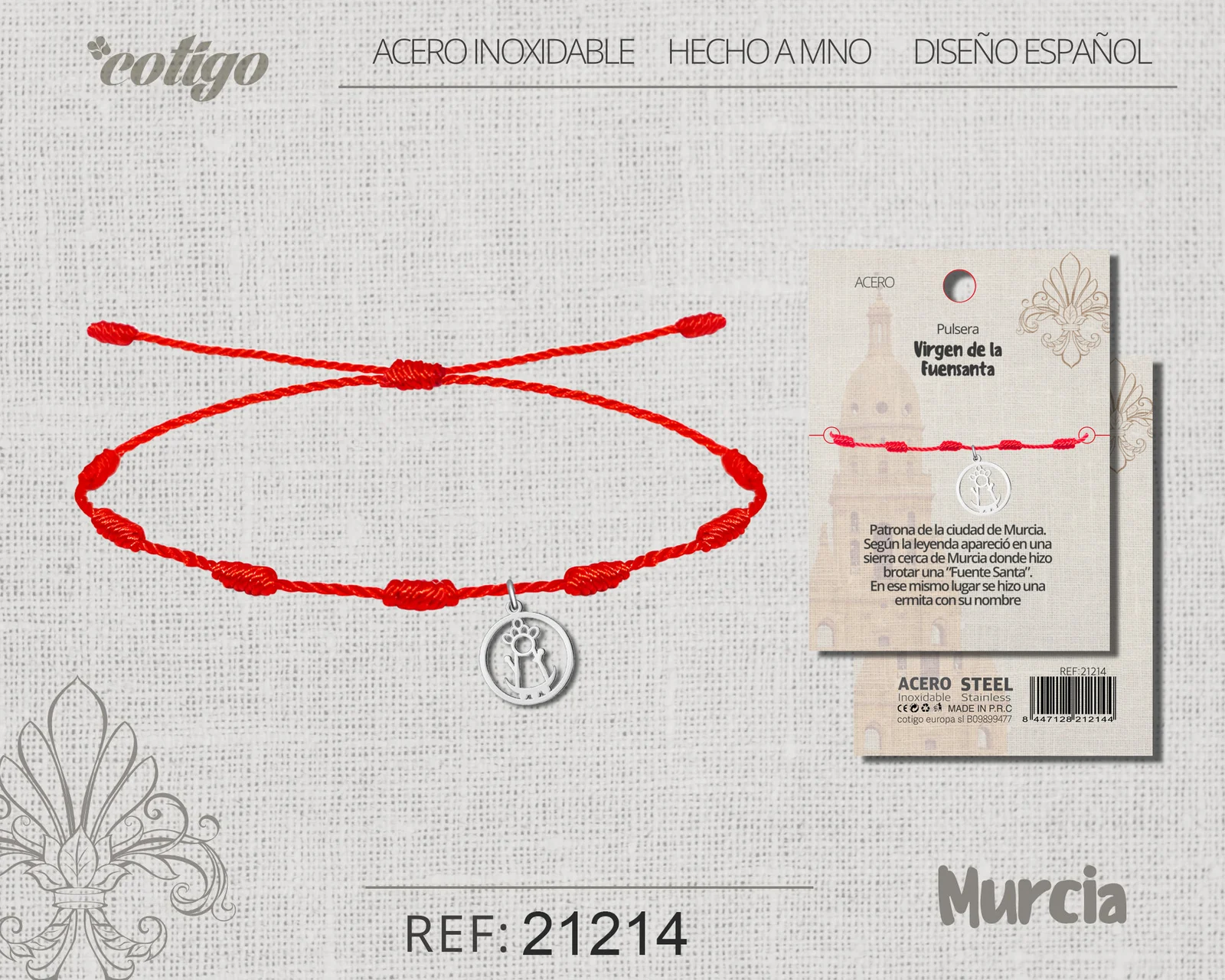 PULSERA 7 NUDOS CON VIRGEN DE LA FUENSANTA ACERO PLATEADO