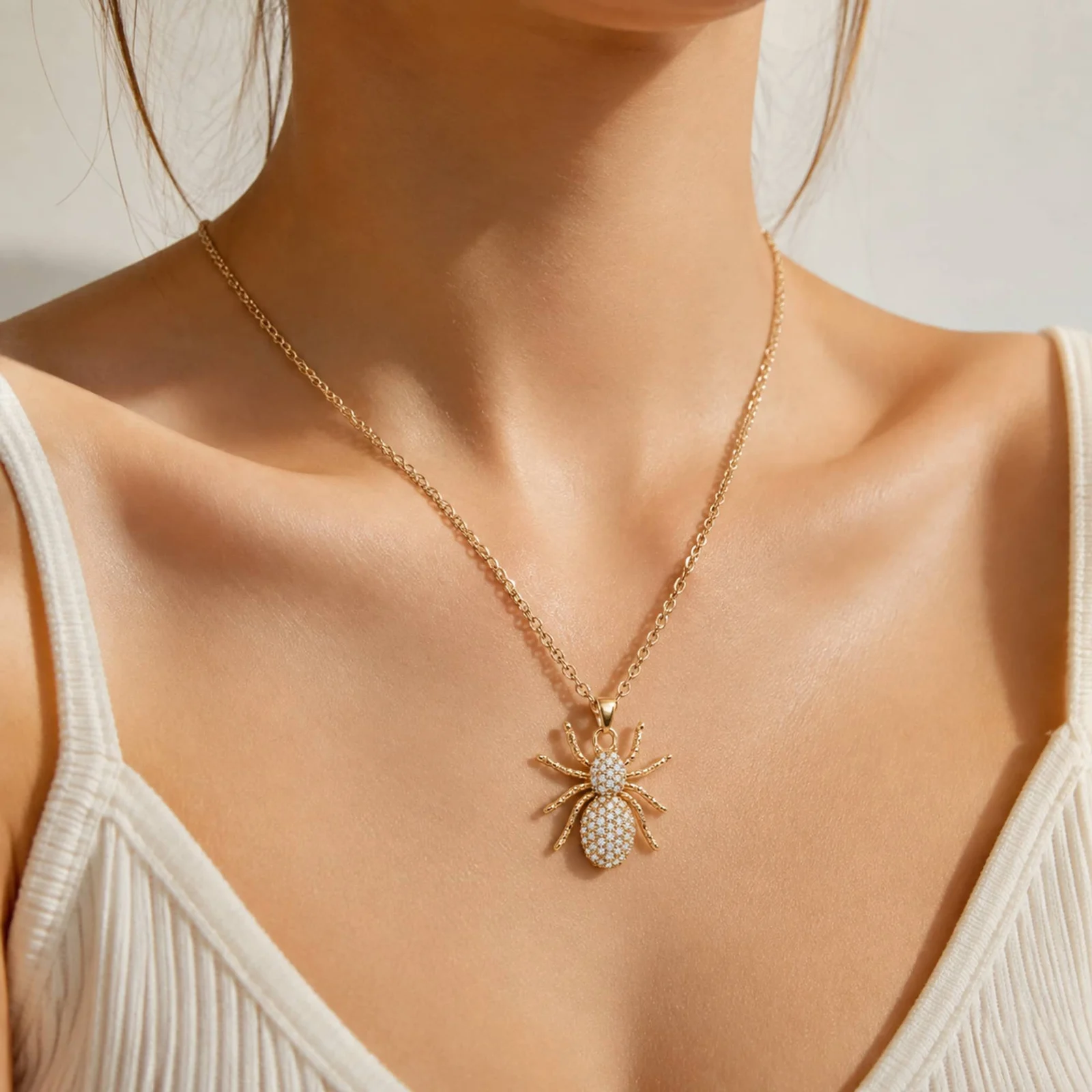 Colgangte Cobre con Circonita Colar Dorado y Cadena Acero