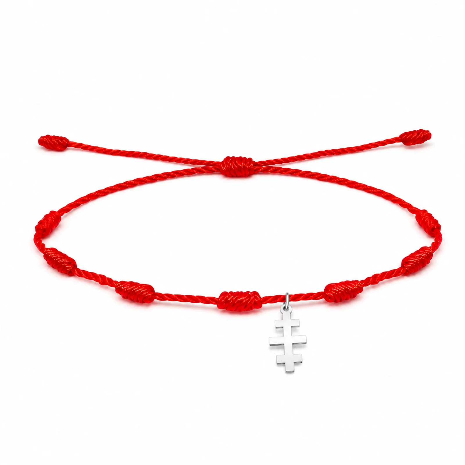 PULSERA 7 NUDOS CON CRUZ DE CATA CUMBAS COLOR PLATEADO
