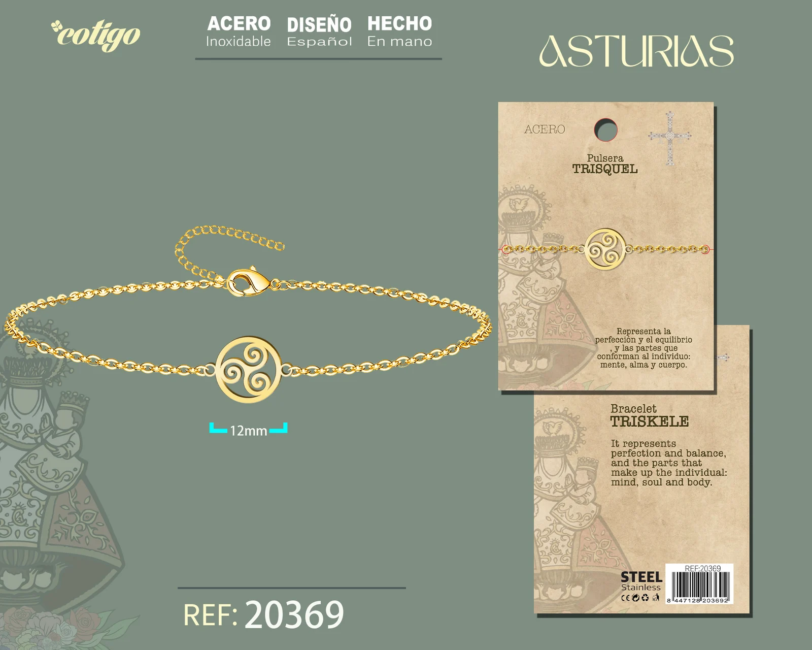 PULSERA TRISQUEL ACERO DORADO