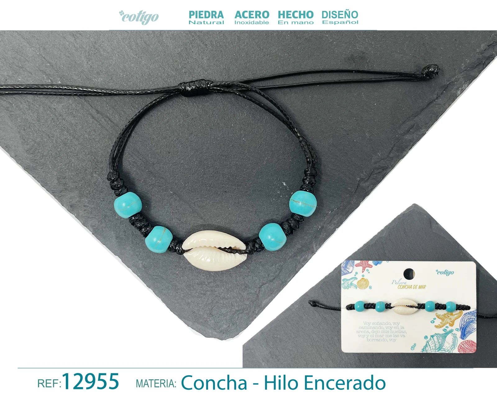 PULSERA HILO ENCERADO DE CONCHA