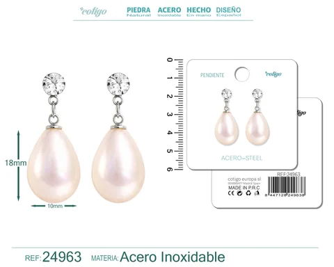 PENDIENTE DE PERLA CON ACCESORIO ACERO