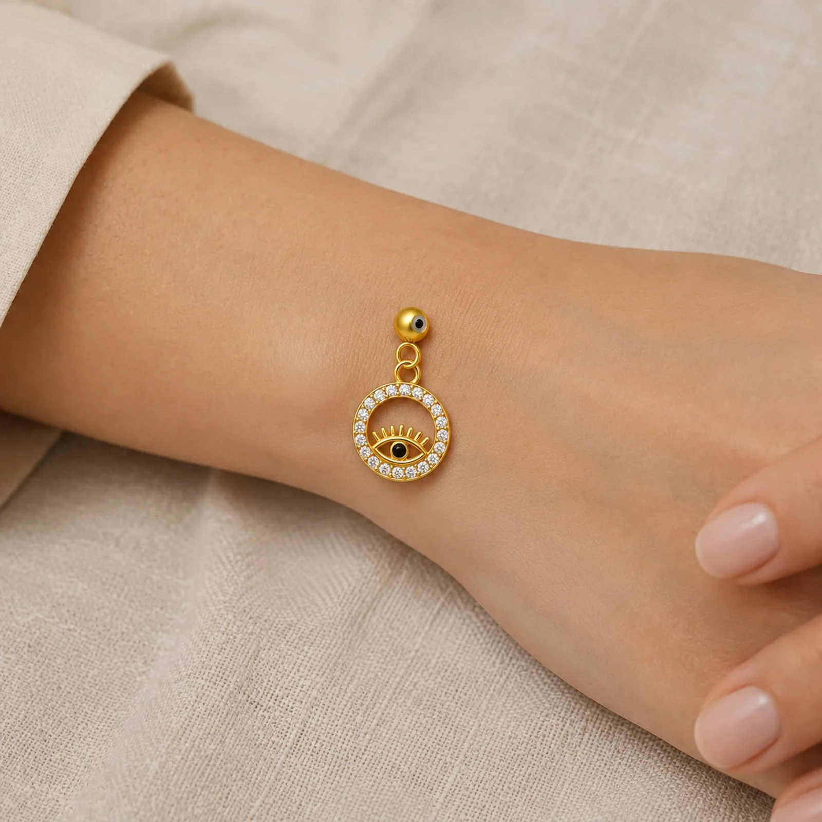 CHARM DE COBRE CHAPADO ORO 14K CON CIRCONITA-CON BOLA DE GOMA