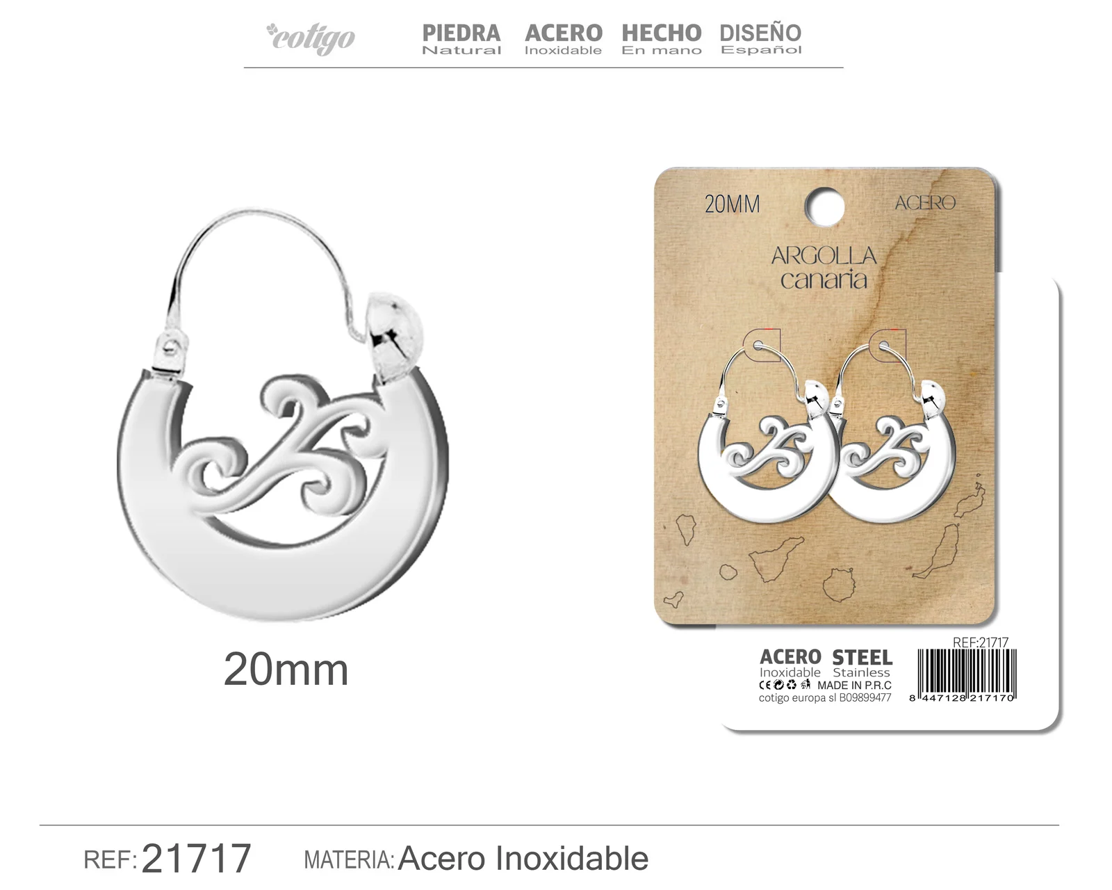 ARGOLLA CANARIA 20MM ACERO PLATEADO