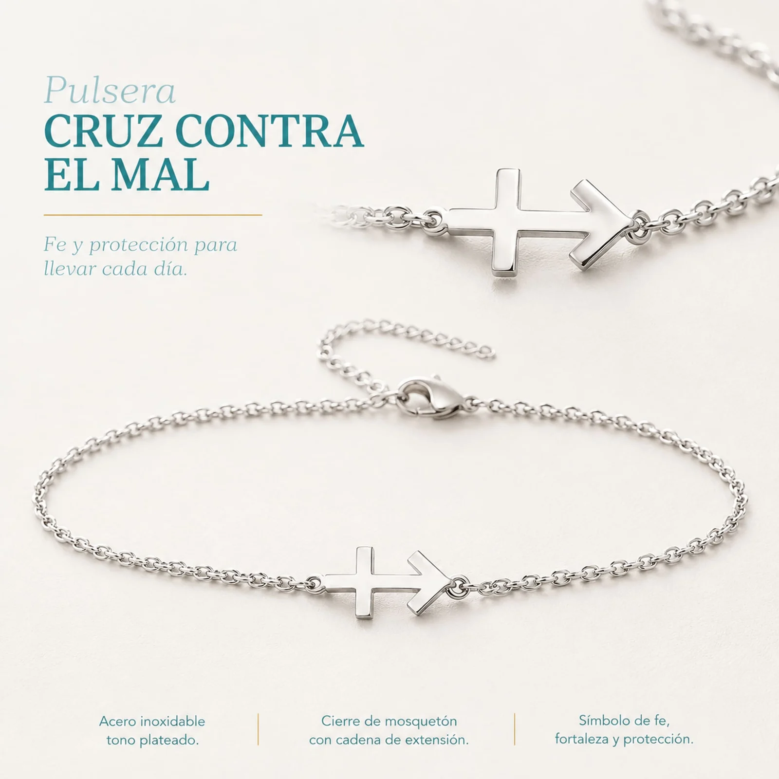 PULSERA CRUZ CONTRA EL MAL  ACERO PLATEADO