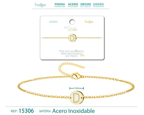 PULSERA LETRA D COLOR DORADO