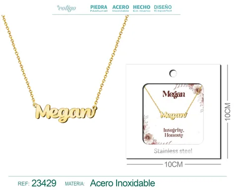 COLLAR NOMBRE INGLES MEGAN ACERO CON SOBRE