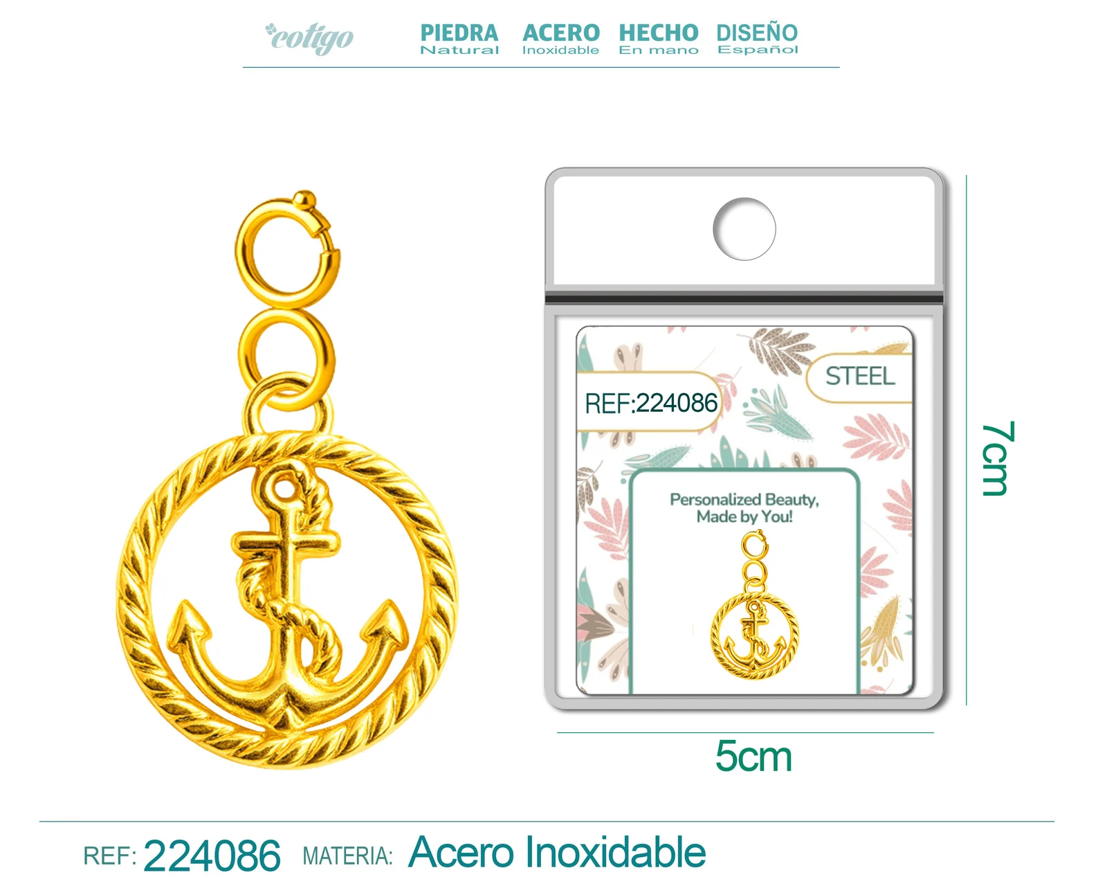 CHARM ACERO DORADO CHAPADO ORO 14 K-CON CIERRE
