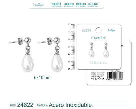 PENDIENTE DE PERLA GOTITA 6X10MM CON ACCESORIO ACERO