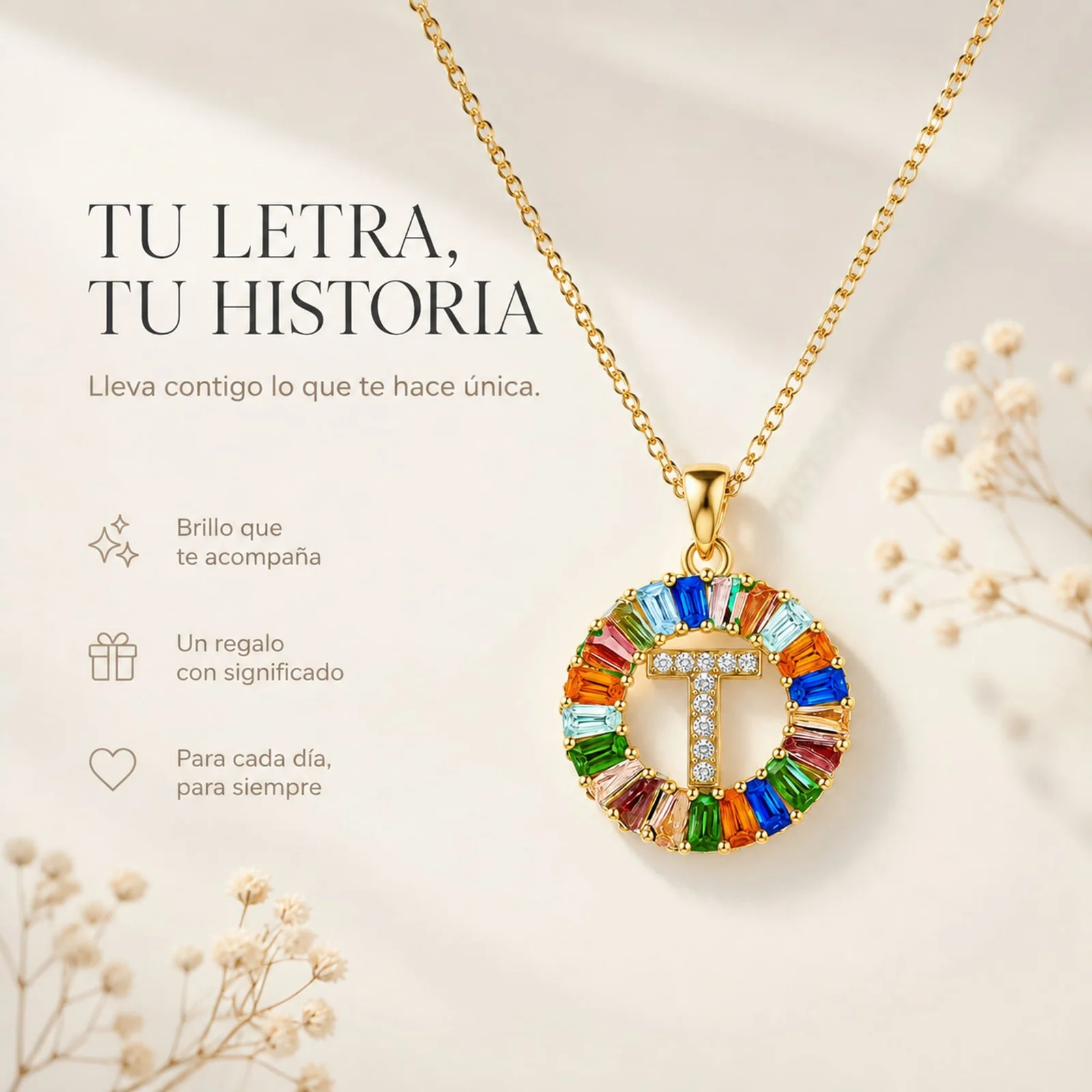COLGANTE LETRA T CHAPADO ORO 14K CON CIRCONITA