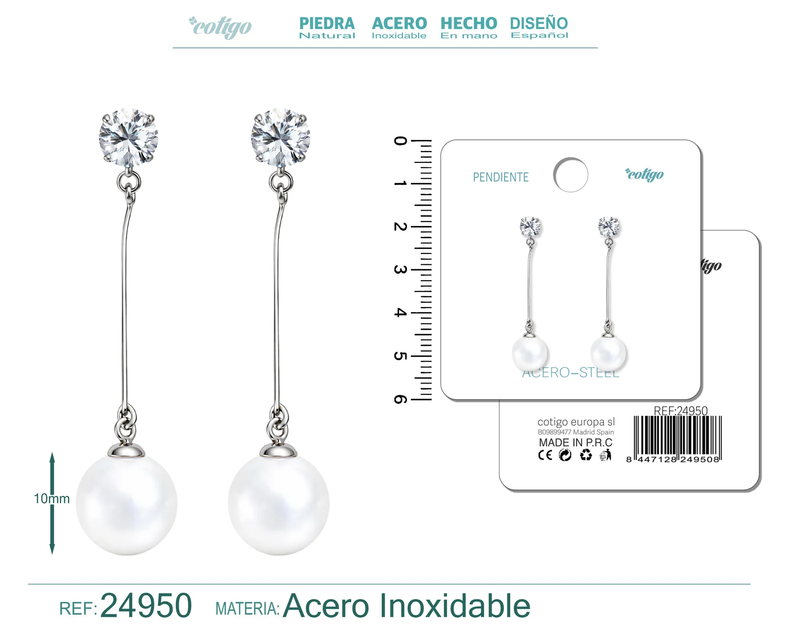 PENDIENTE DE PERLA CON ACCESORIO ACERO