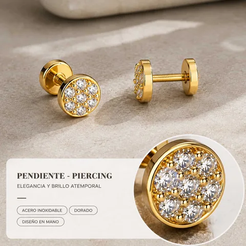 Pendiente-Piercing Bañado Oro 18K y con Circonita