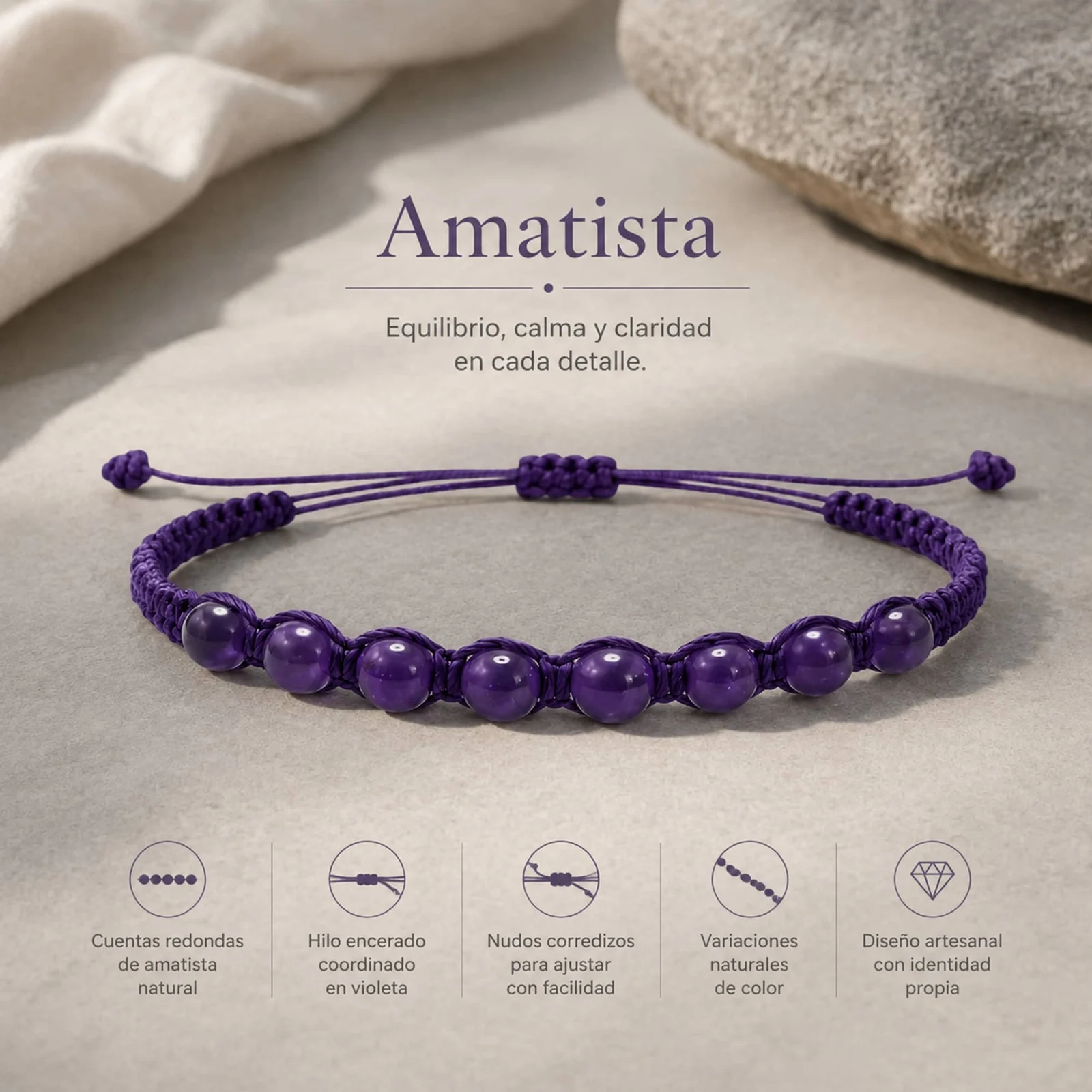 PULSERA HILO ENCERADO CON AMATISTA