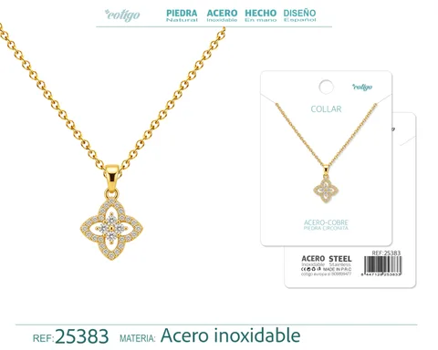 Colgangte Cobre con Circonita Colar Dorado y Cadena Acero