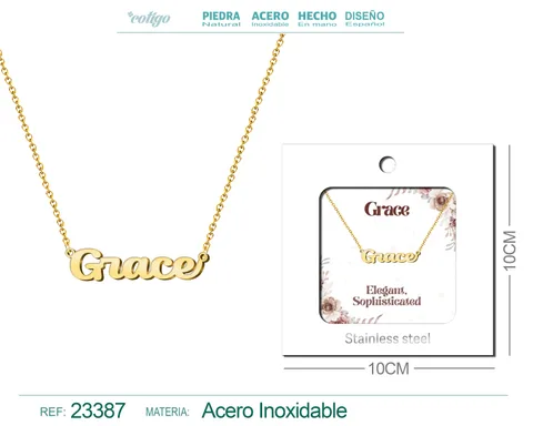 COLLAR NOMBRE INGLES GRACE ACERO CON SOBRE