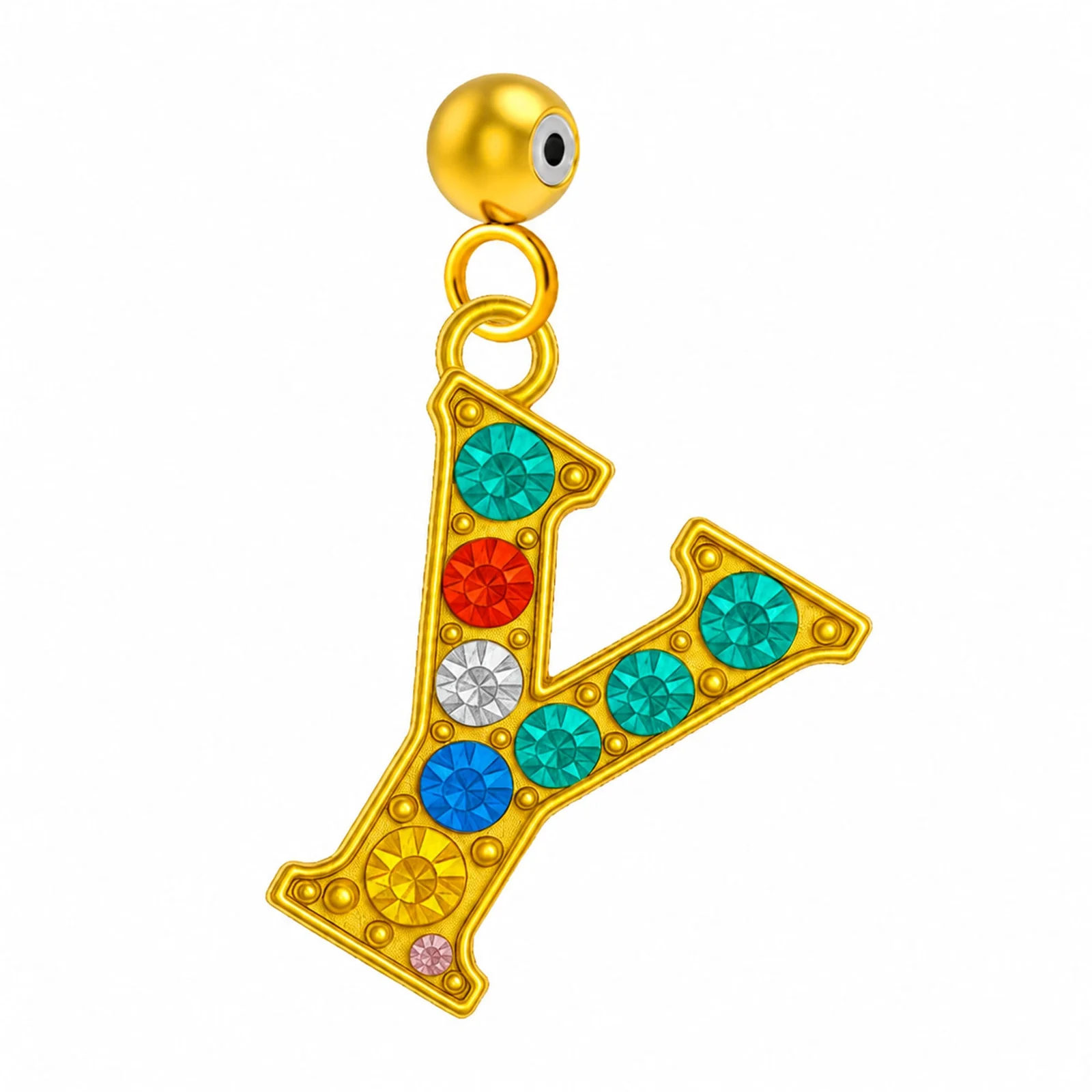 CHARM DE LETRA Y ACERO COLOR DORADO CON CIRCONITA-CON BOLA DE GOMA