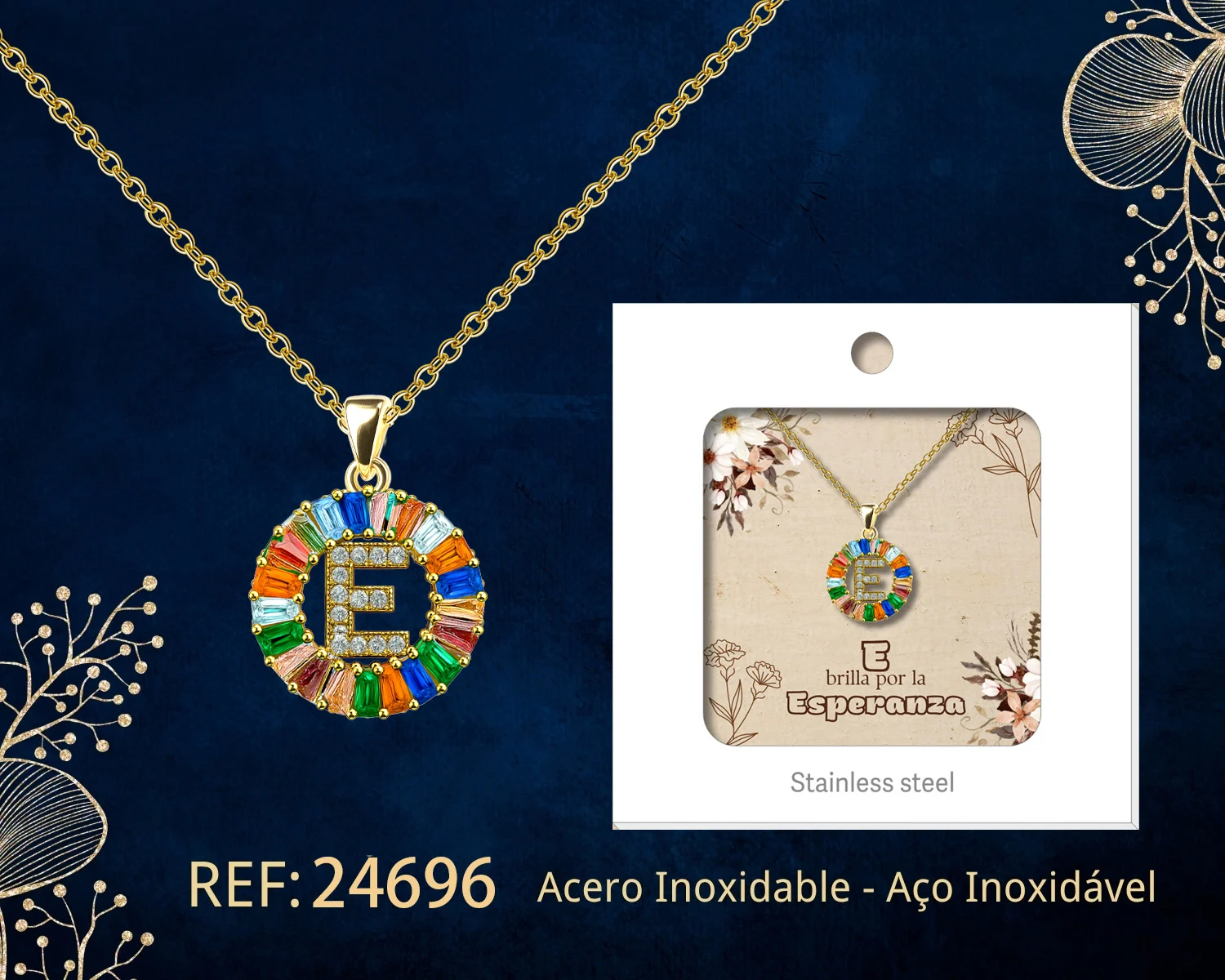 COLGANTE LETRA E CHAPADO ORO 14K CON CIRCONITA