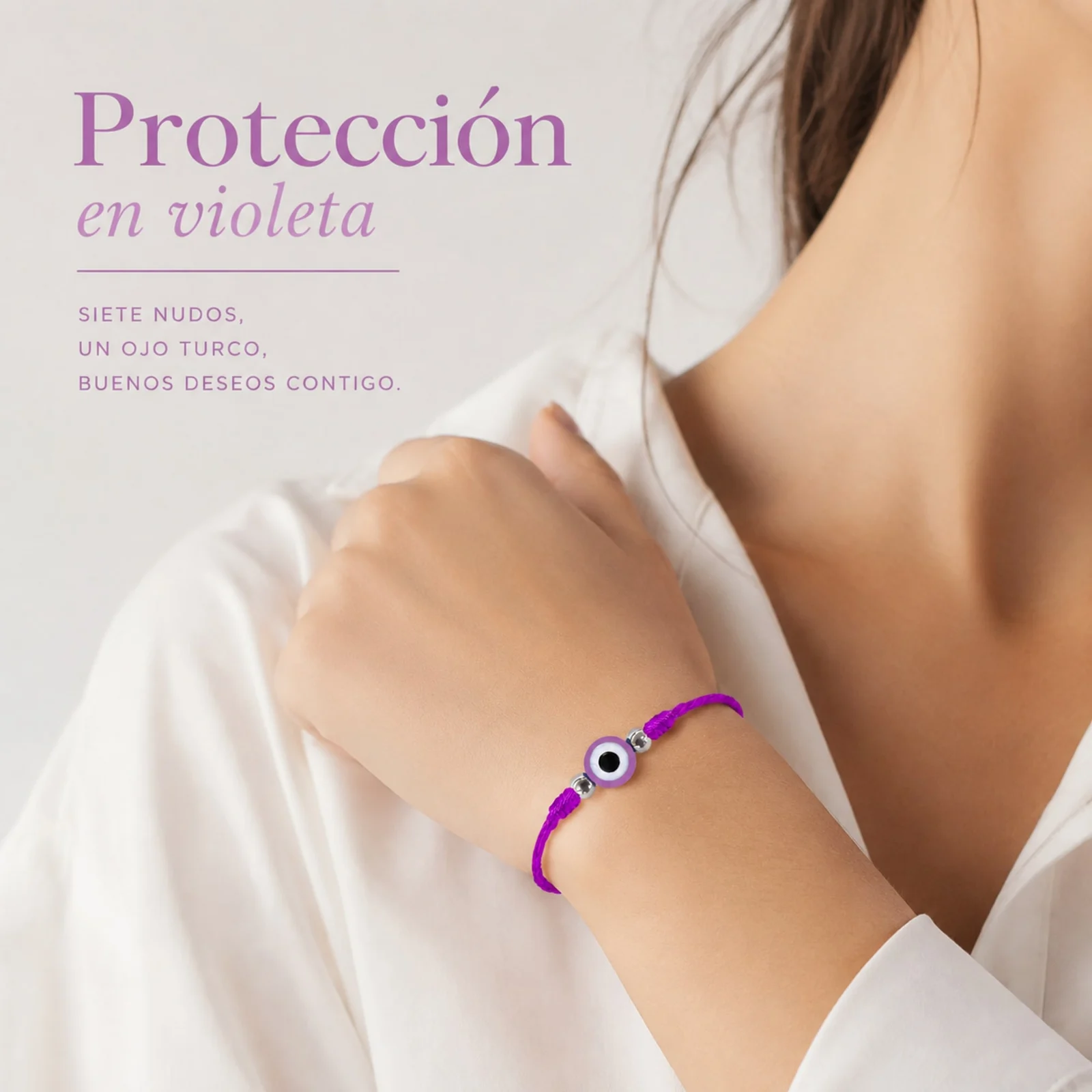 PULSERA 7 NUDOS VIOLETA CON OJO TURCO