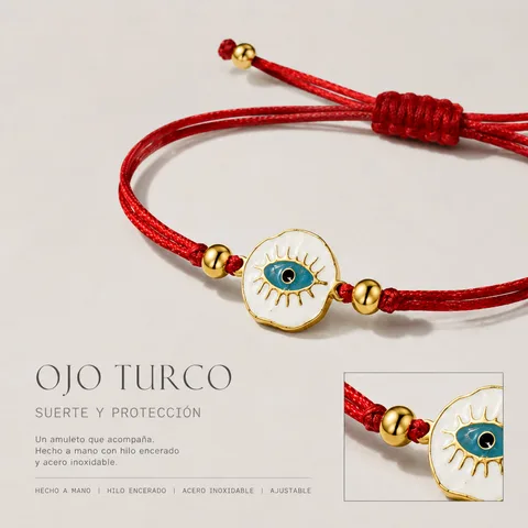Pulsera Hilo encerado Rojo CON OJO TURCO Dorado