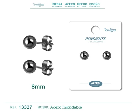 PENDIENTE BOLA 8MM ACERO NEGRO