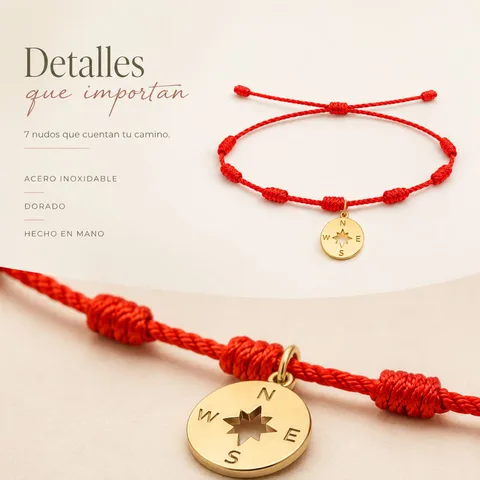 PULSERA 7 NUDOS CON BRÚJULA COLOR DORADO