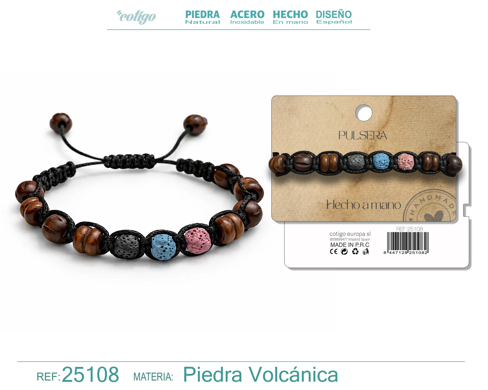 PULSERA LAVA Y COCO HECHO A MANO